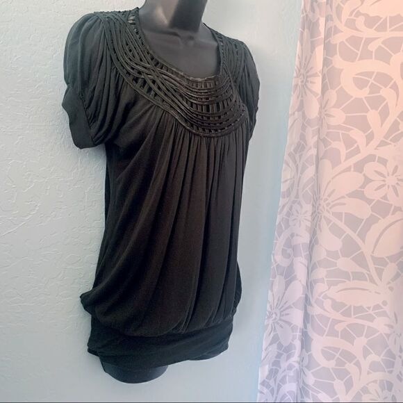 Forever 21 Black Short Sleeve Boho Tunic Top Size Small - Picture 4 of 10